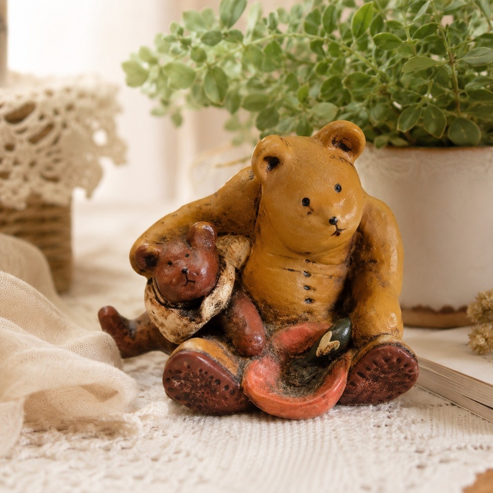 Peter Fagan Bear & Me Figurine Teddy Bear w Cub Heart‎ Bowl Miniature Resin